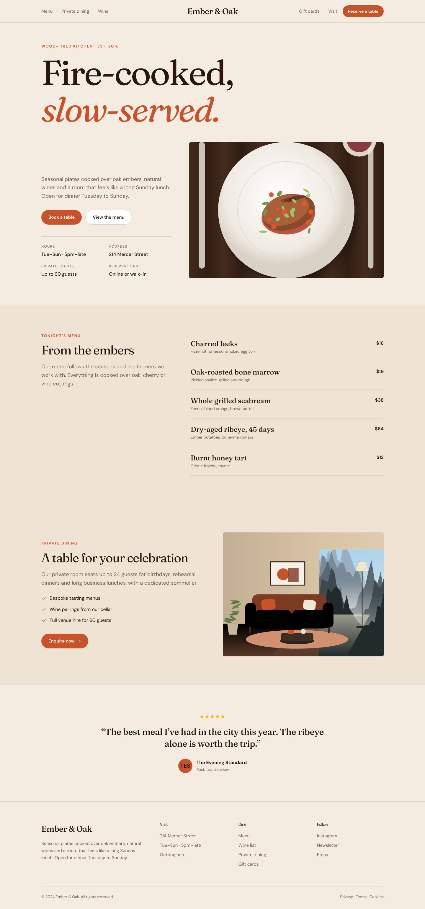 Full Ember & Oak homepage design