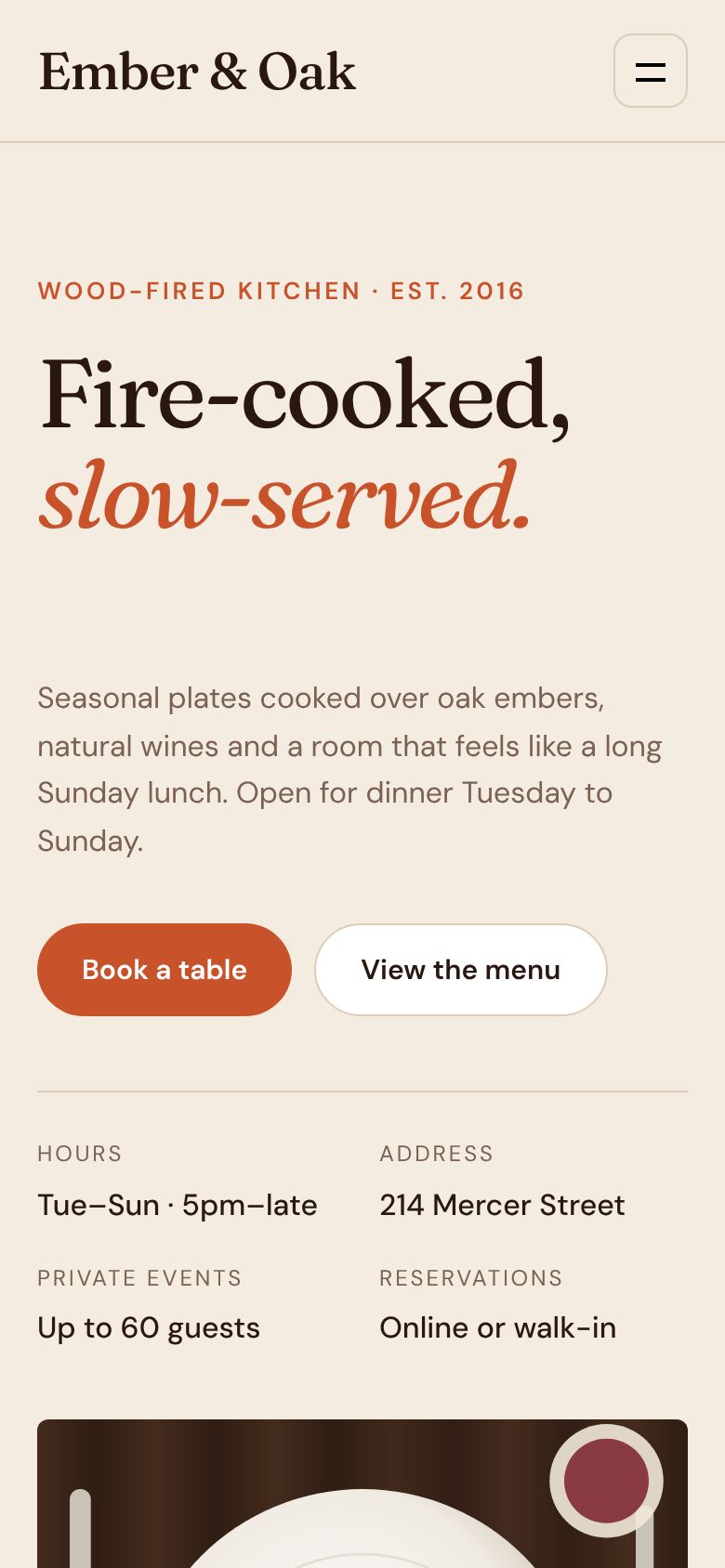 Ember & Oak mobile screen 1