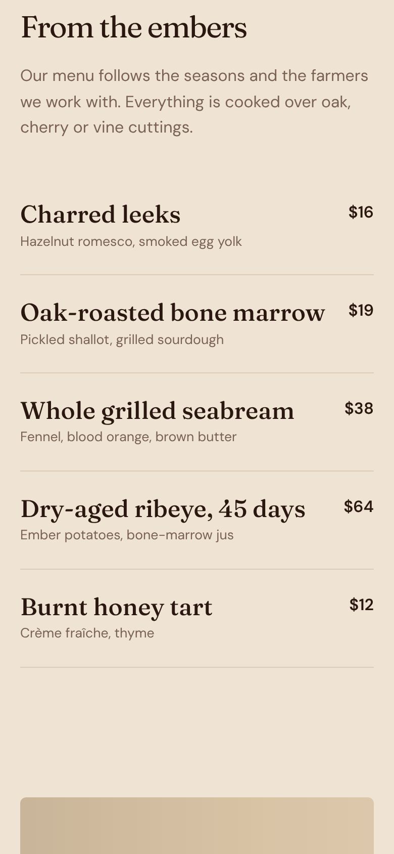 Ember & Oak mobile screen 2