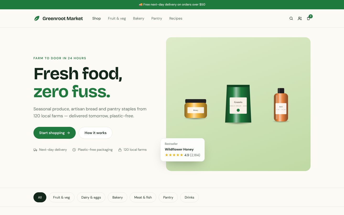 Greenroot Market grocery e-commerce store design