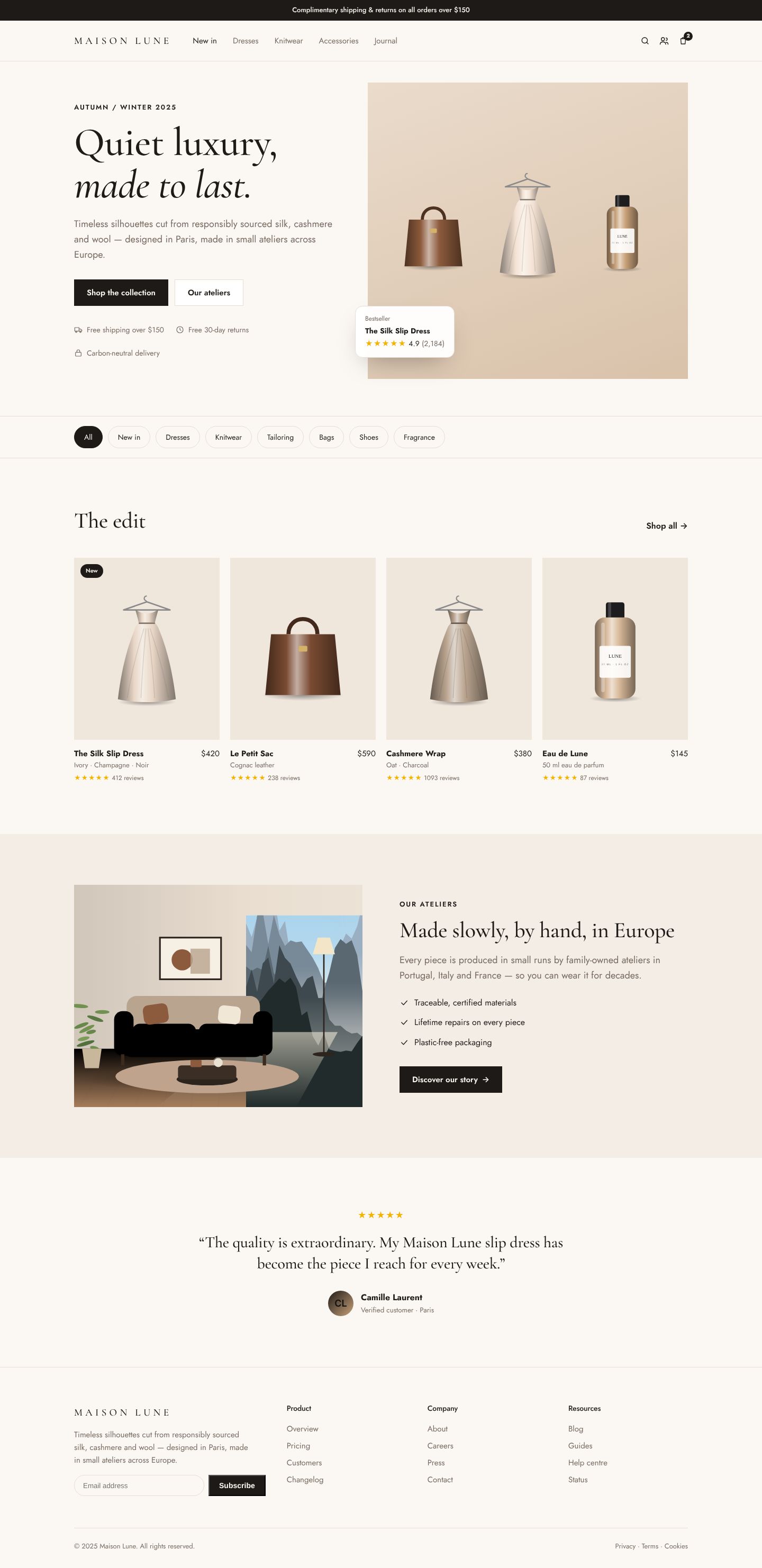 Full Maison Lune homepage design