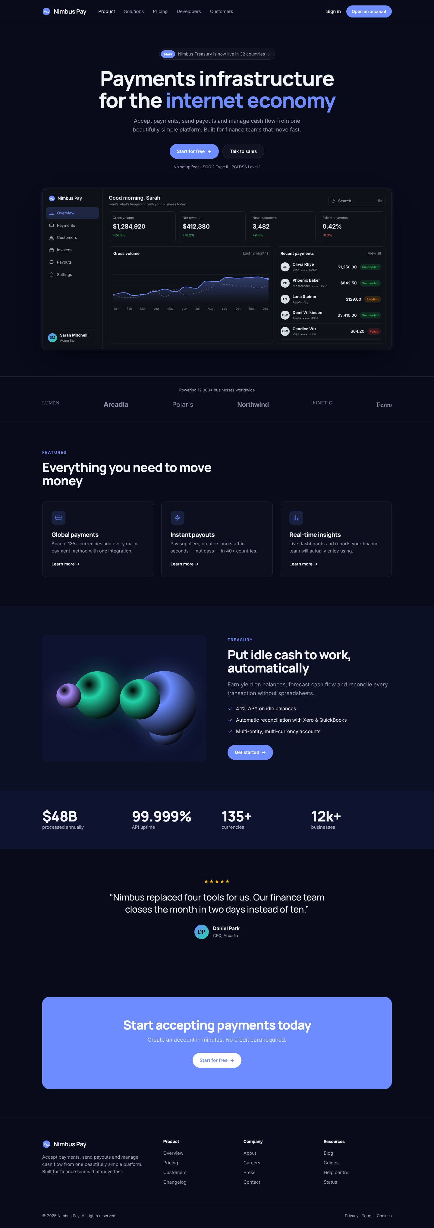 Full Nimbus Pay homepage design