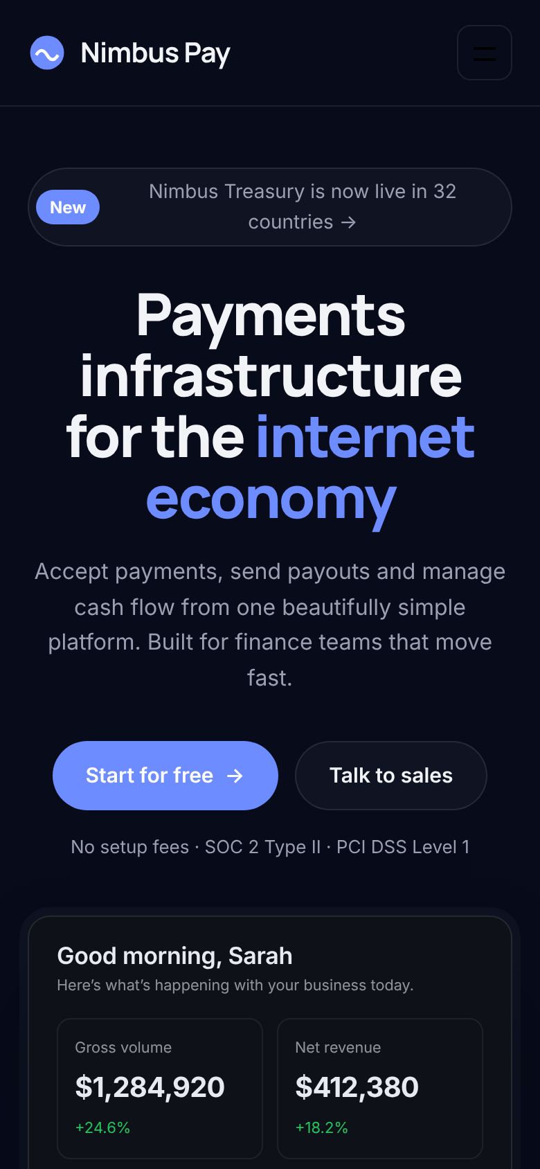 Nimbus Pay mobile screen 1